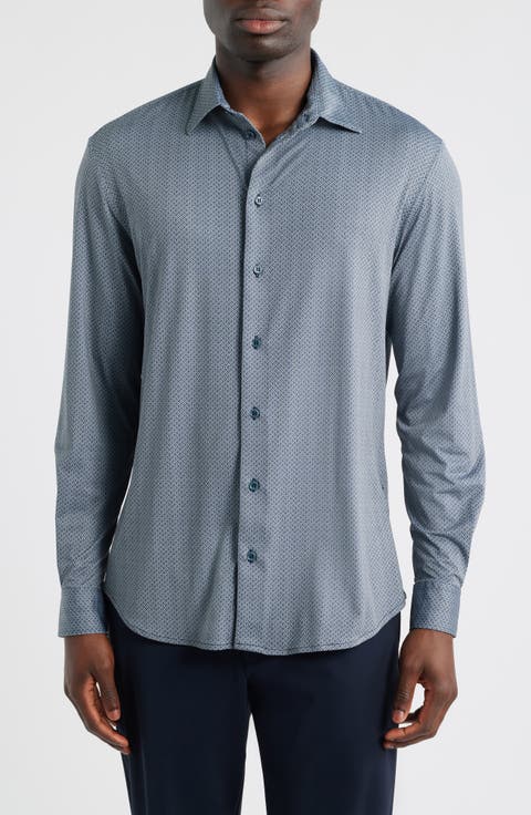 Microprint Stretch Button-Up Shirt