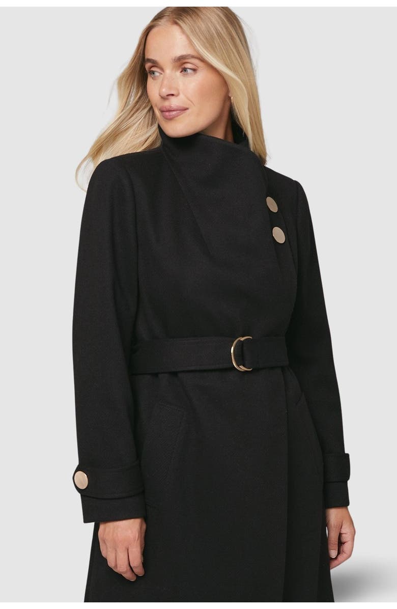 Wallis Petite Funnel Neck Tie Belt Coat, Alternate, color, Black
