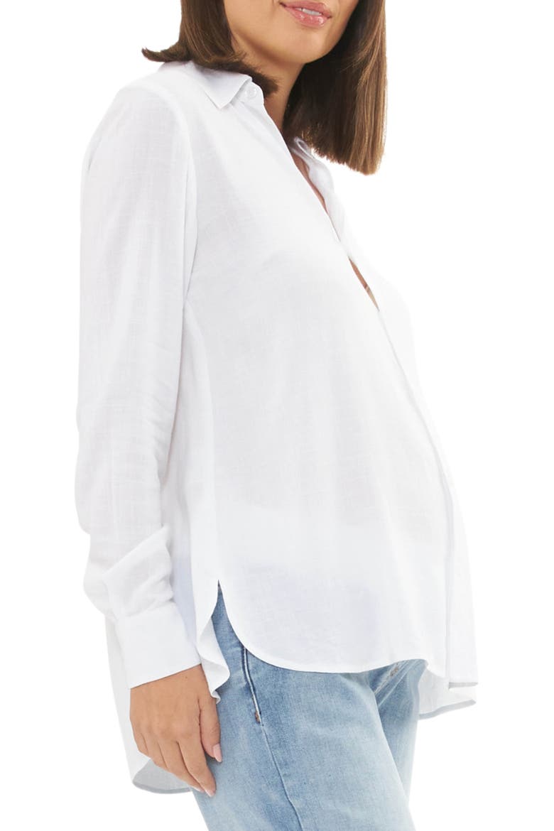 Clara Button Down Maternity Shirt, Alternate, color, WHITE