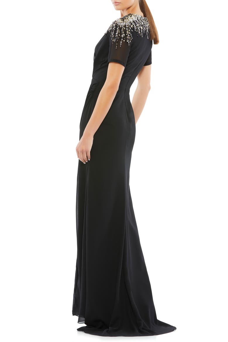 Sequined Embellished Shoulder Evening Gown, Alternate, color, BLACK