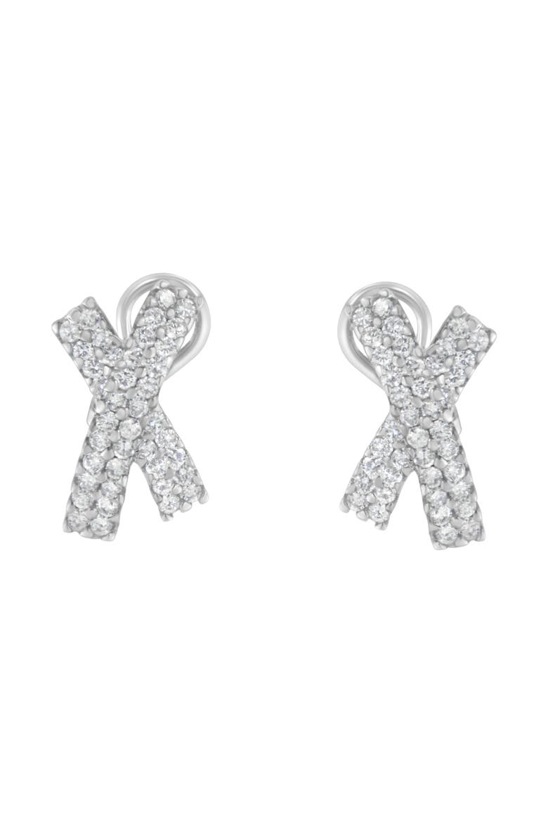 14K White Gold 2.0 Cttw Diamond Domed X Shaped Stud Earrings, Main, color, White