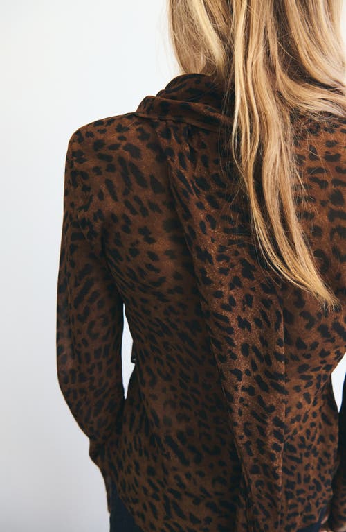 Mango Valeria Print Tie Neck Top In Brown