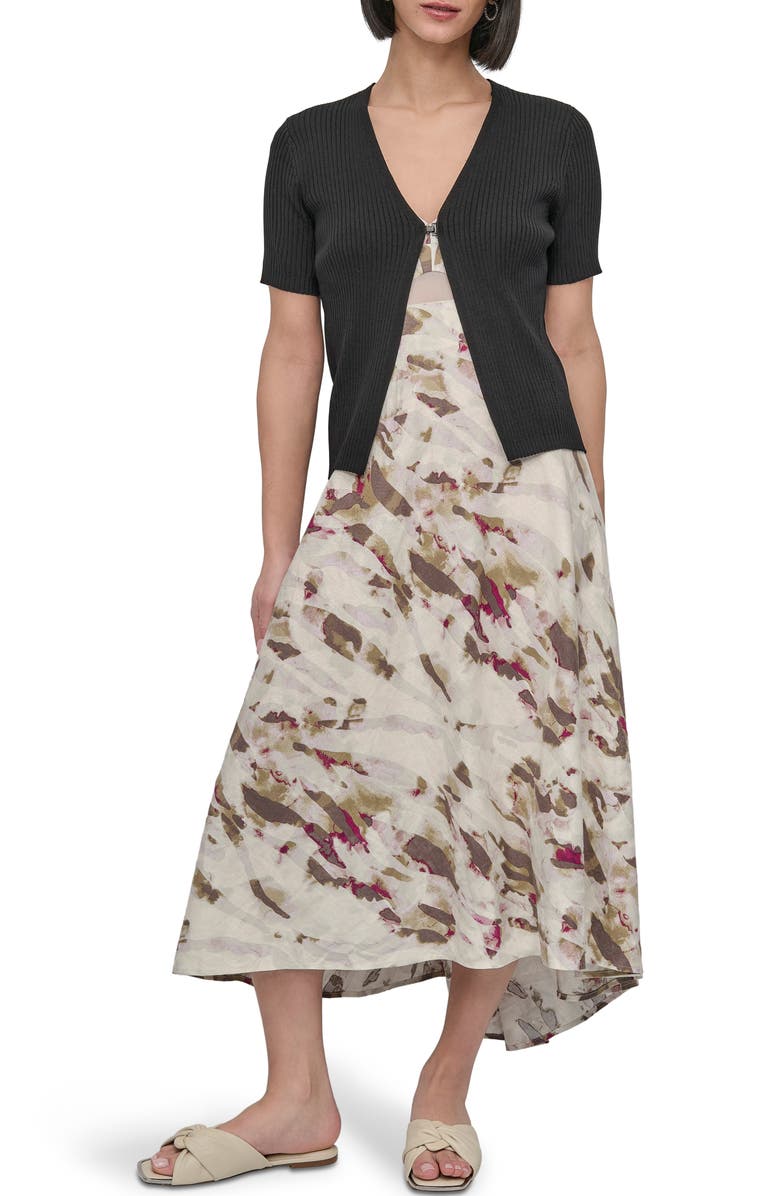 DKNY Hook 
Eye Short Sleeve Rib Cardigan, Alternate, color, 