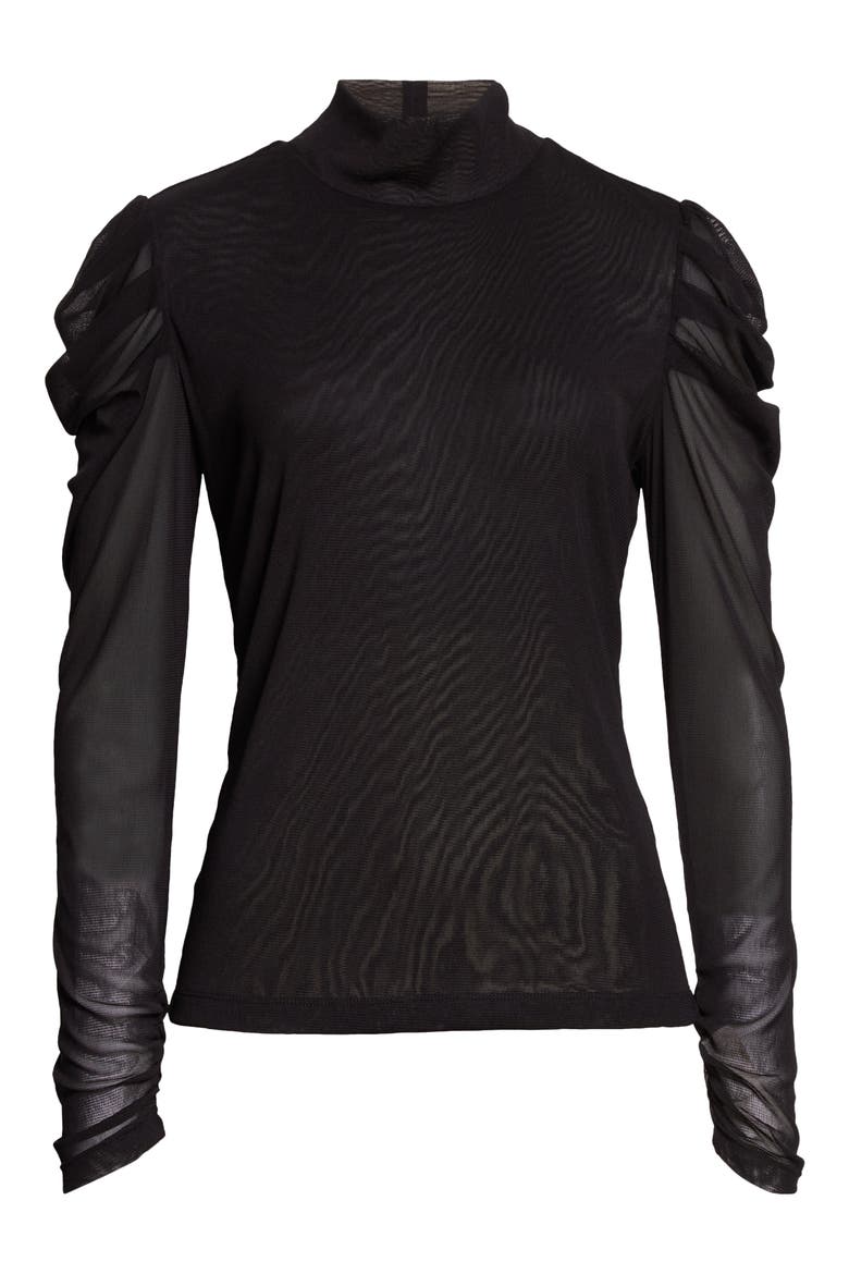 DVF Remy Ruched Mesh Top, Alternate, color, BLACK