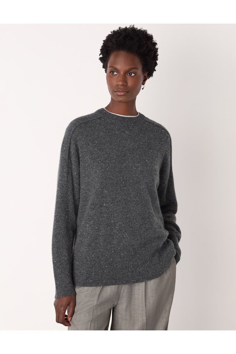 Cashmere Fleck Seam Crew Sweater, Main, color, Dark Grey