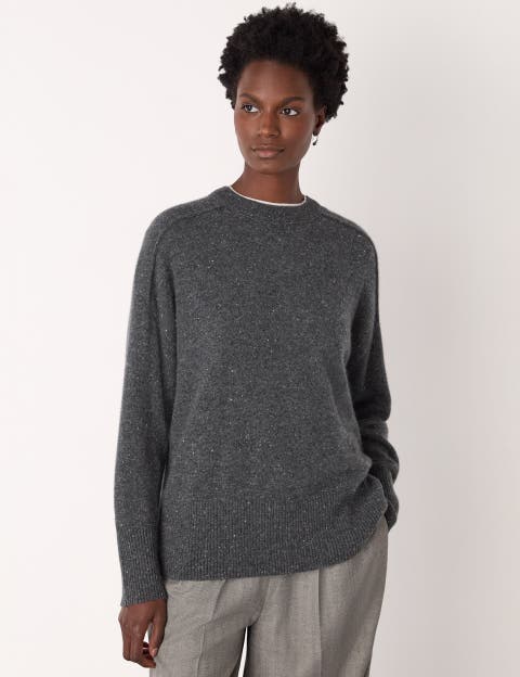 Cashmere Fleck Seam Crew Sweater