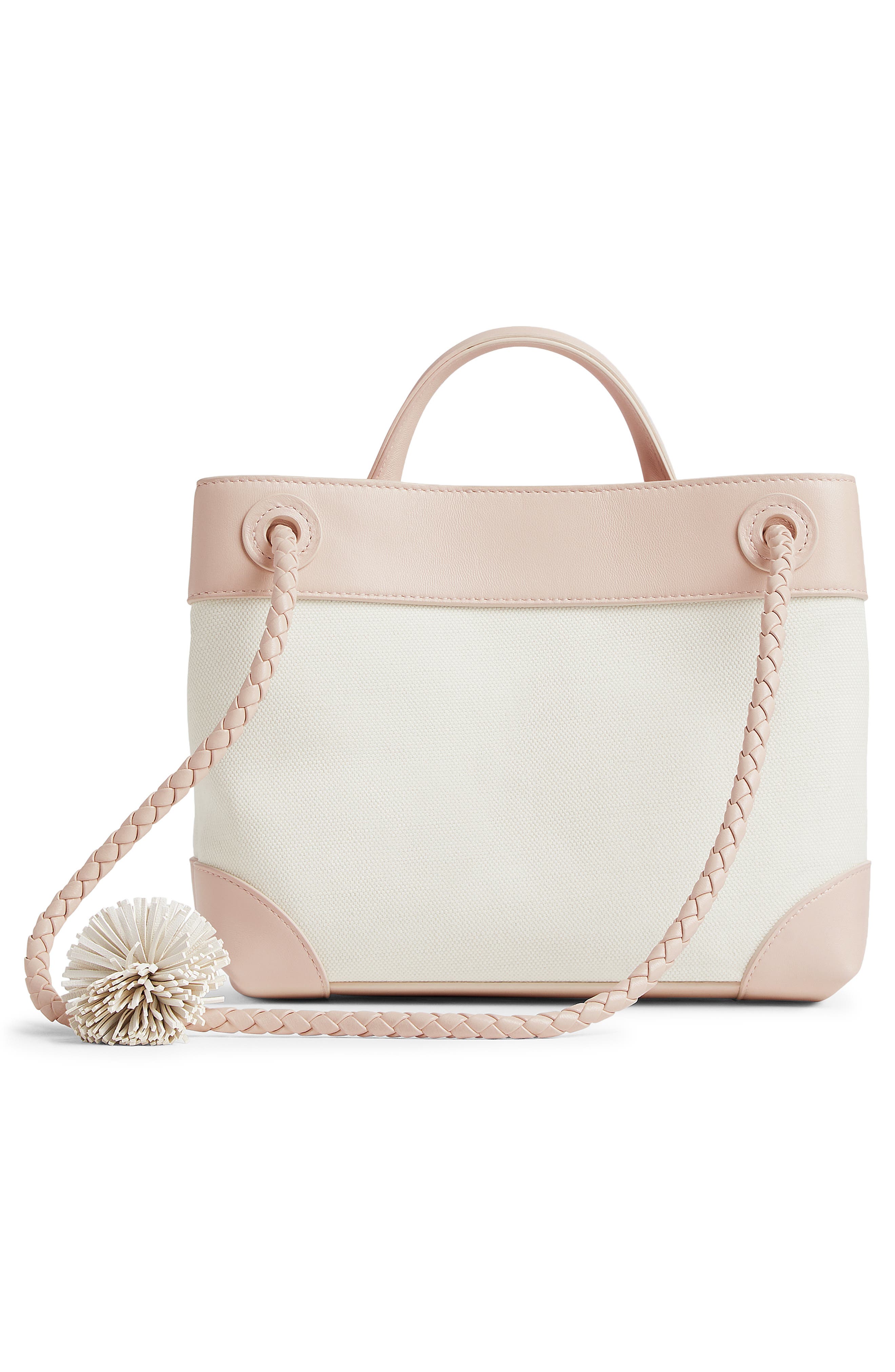 Bottega Veneta Small Andiamo Canvas & Leather Top Handle Bag, Alternate, color, White/ Cameo-Mb