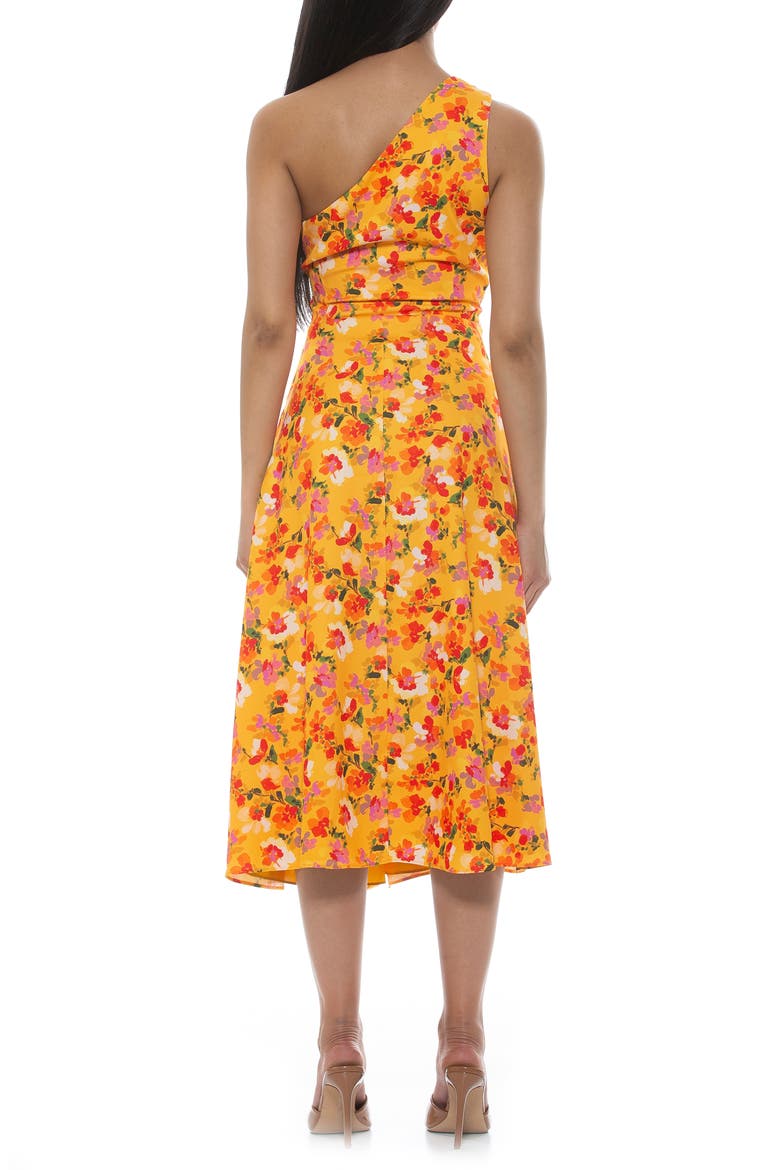 Fay One Shoulder Fit & Flare Midi Dress, Alternate, color, YELLOW WATERCOLOR