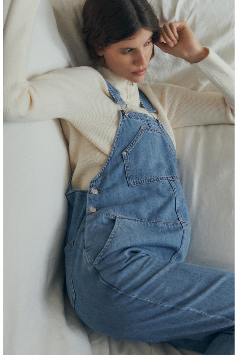 Denim Maternity Overalls, Alternate, color, MEDIUM BLUE