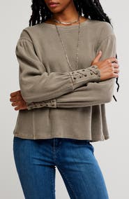 Free People Lapis Lace-Up Cuff Cotton Thermal Top