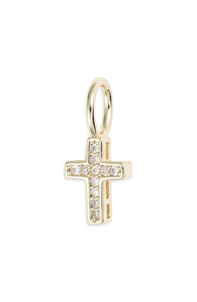 THE SIS KISS Crystal Cross Charm, Main, color, Gold