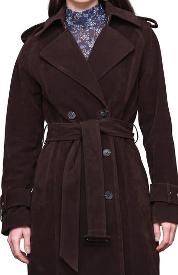Double Breasted Faux Suede Trench Coat