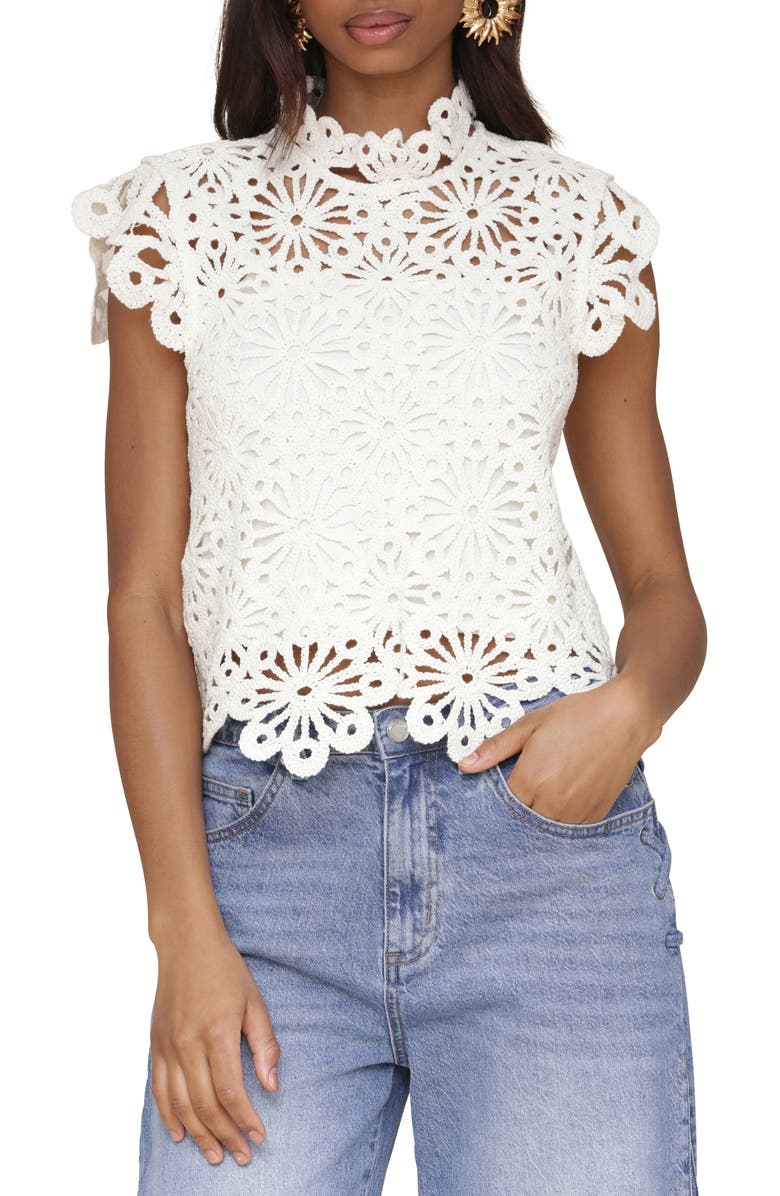 Avec Les Filles Openwork Scalloped Top, Main, color,