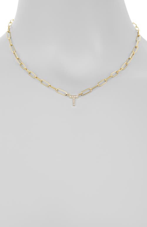 Meshmerise Diamond Initial Charm Paper Clip Chain Necklace In Gold