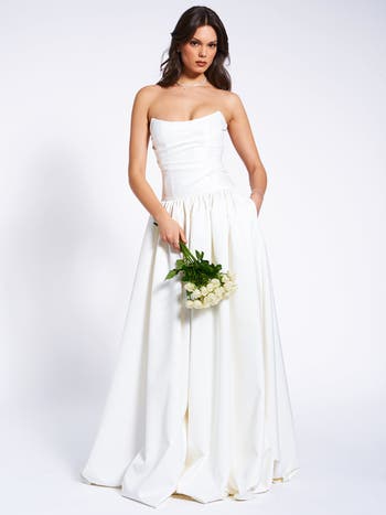 Umay Drop Waist Satin Corset Bridal Gown