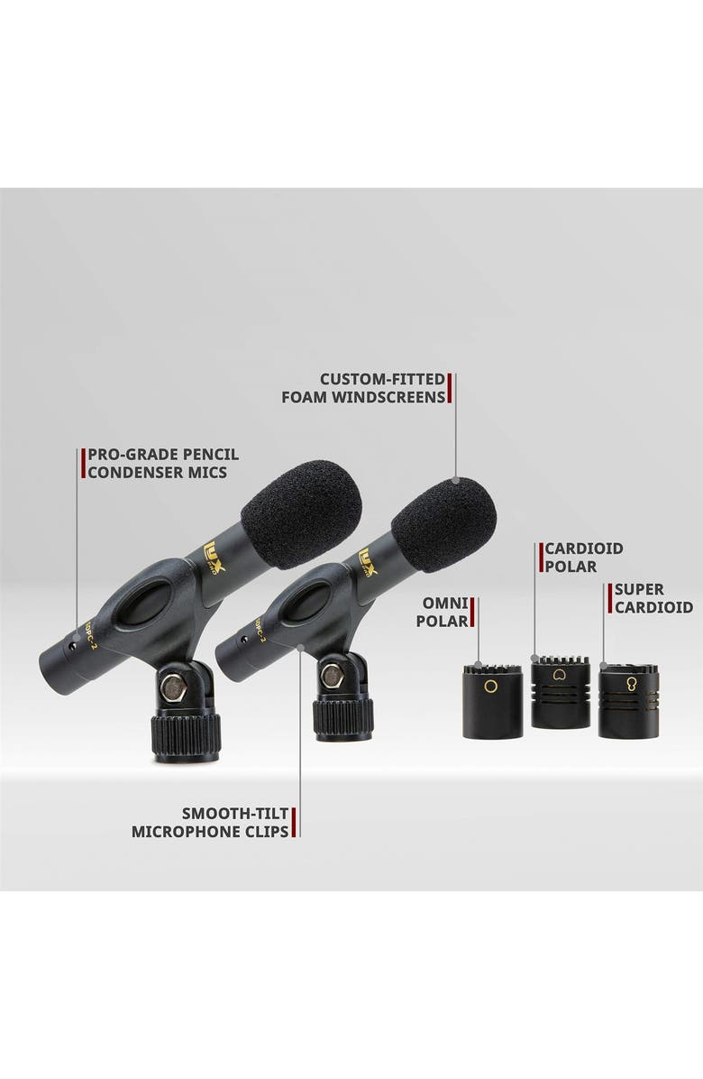 Lyxpro Pair of Pencil Condenser Microphone Stick Set with Omni, Cardioid & Super Cardioid Capsules, Alternate, color, 