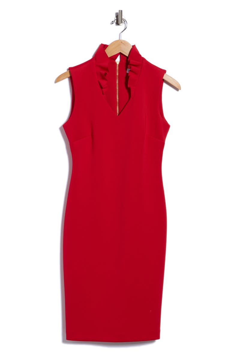 Ruffle Trim Shift Dress, Alternate, color, RED