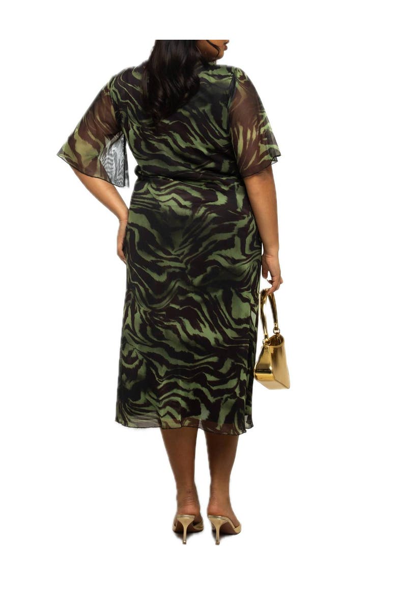 FASHION-SZN CURVE Plus Size Zebra Print Mesh Midi Dress, Alternate, color, Khaki
