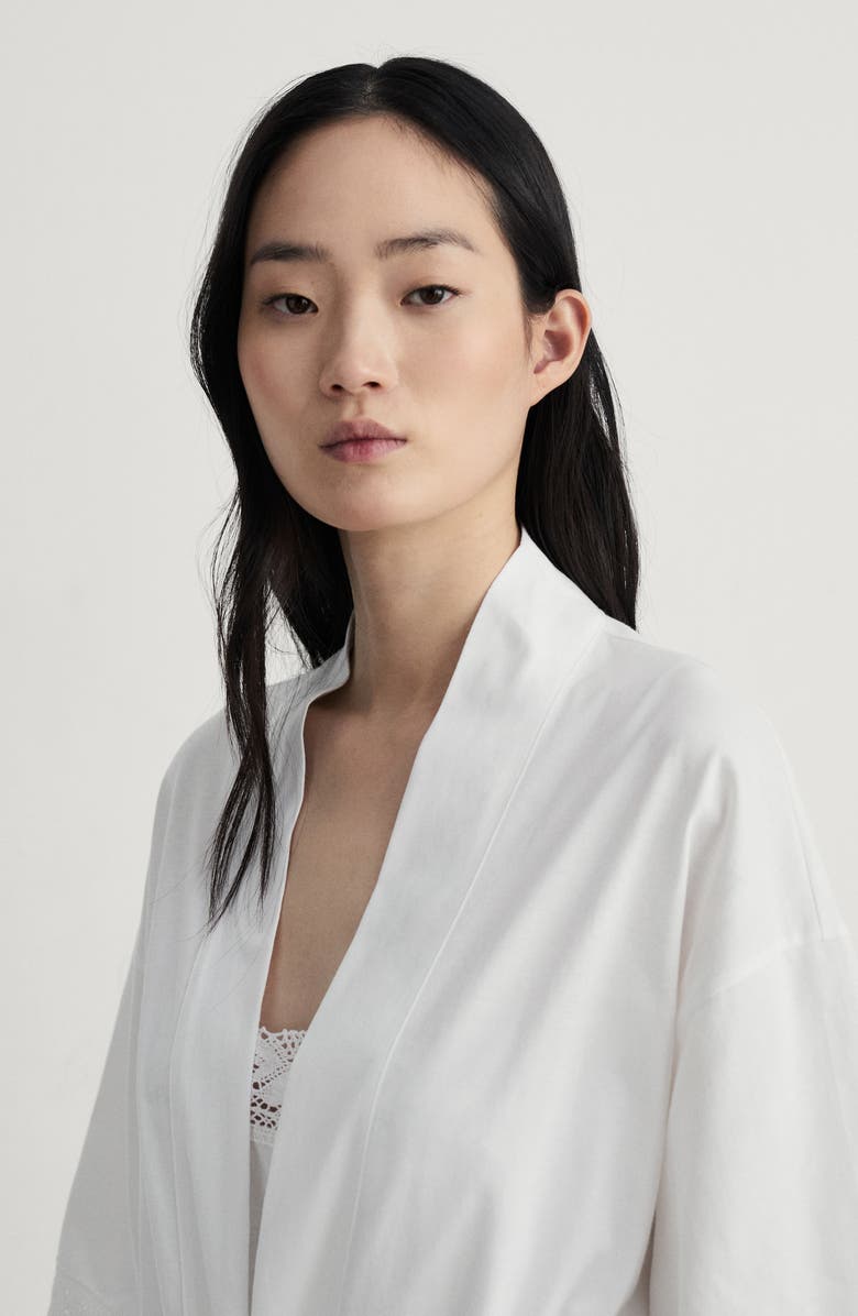 MANGO Lace Trim Cotton Robe, Alternate, color, White