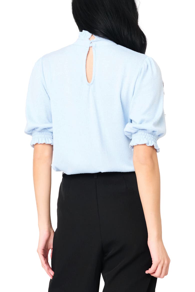 Ruffle Mock Neck Puff Sleeve Sweater, Alternate, color, CASHMERE BLUE