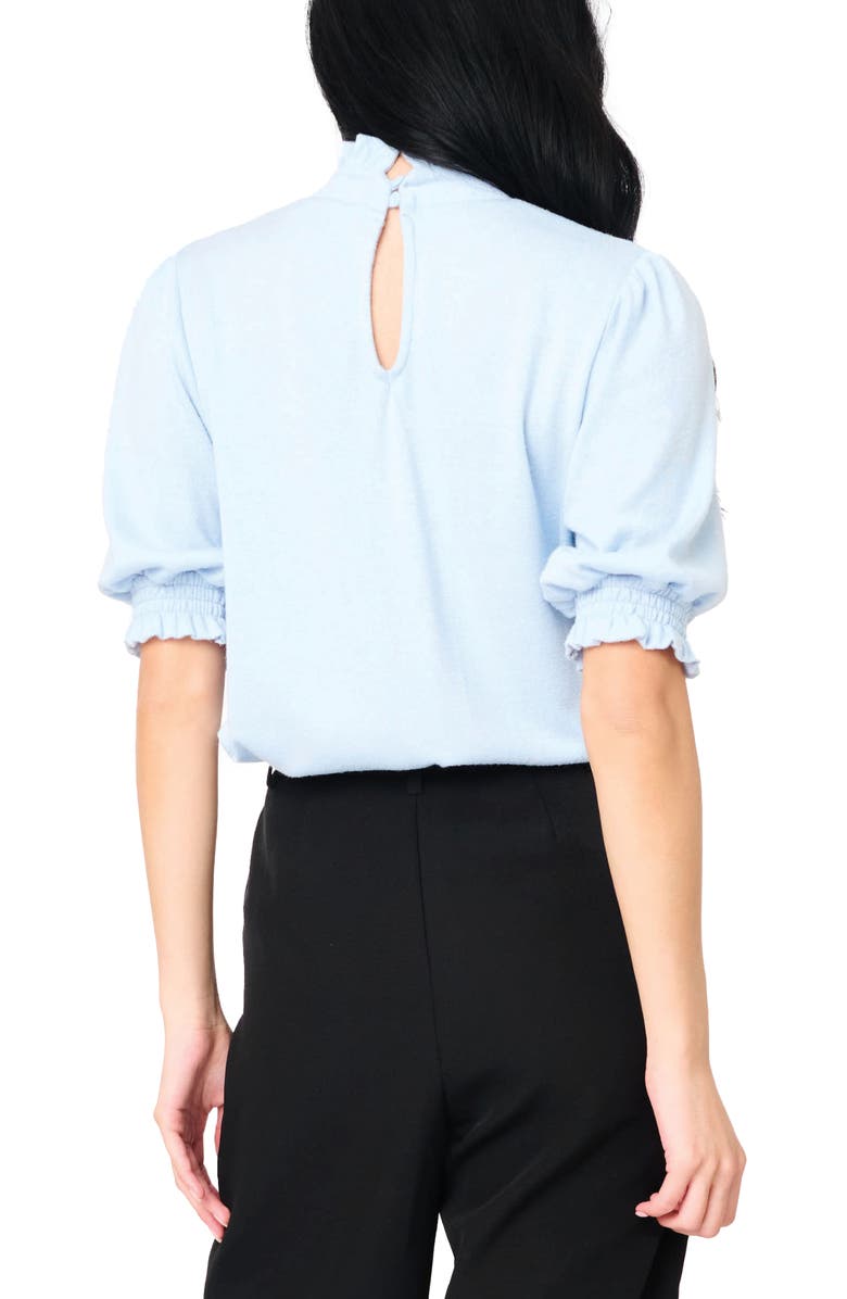 GIBSONLOOK Ruffle Mock Neck Puff Sleeve Sweater, Alternate, color, Cashmere Blue