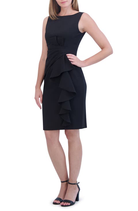 Gathered Front Sleeveless Cocktail Sheath Dress