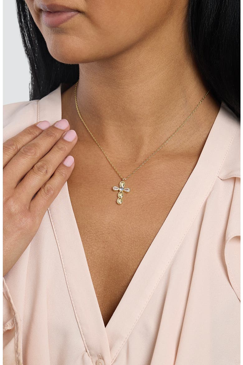 Cubic Zirconia Cross Pendant Necklace, Alternate, color, GOLD
