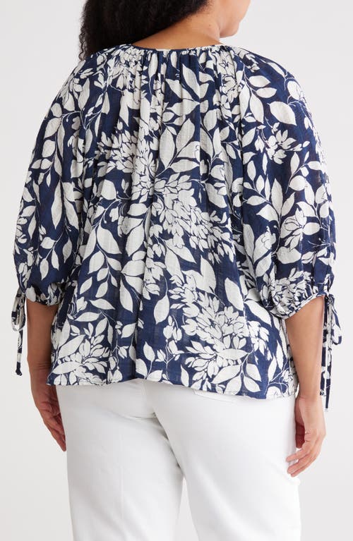 Renee C Floral Tie Sleeve Top In Blue