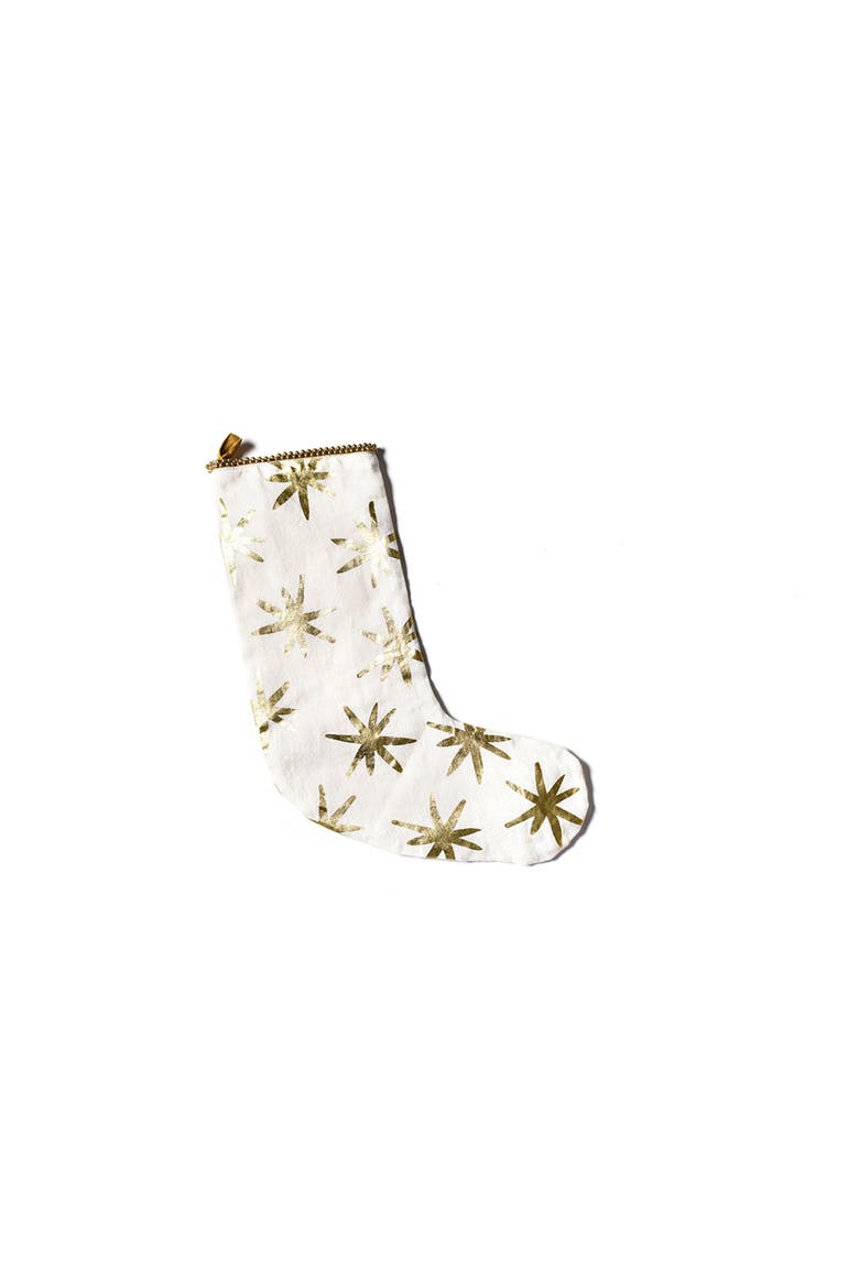 Gold Stars Stocking with Beaded Trim, Main, color, Yellow