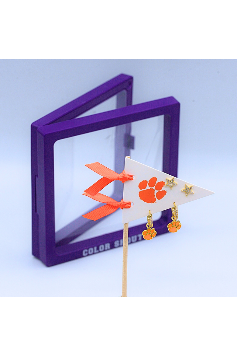 Clemson University Pennant Pair Earring Set, Alternate, color, Yellow Gold