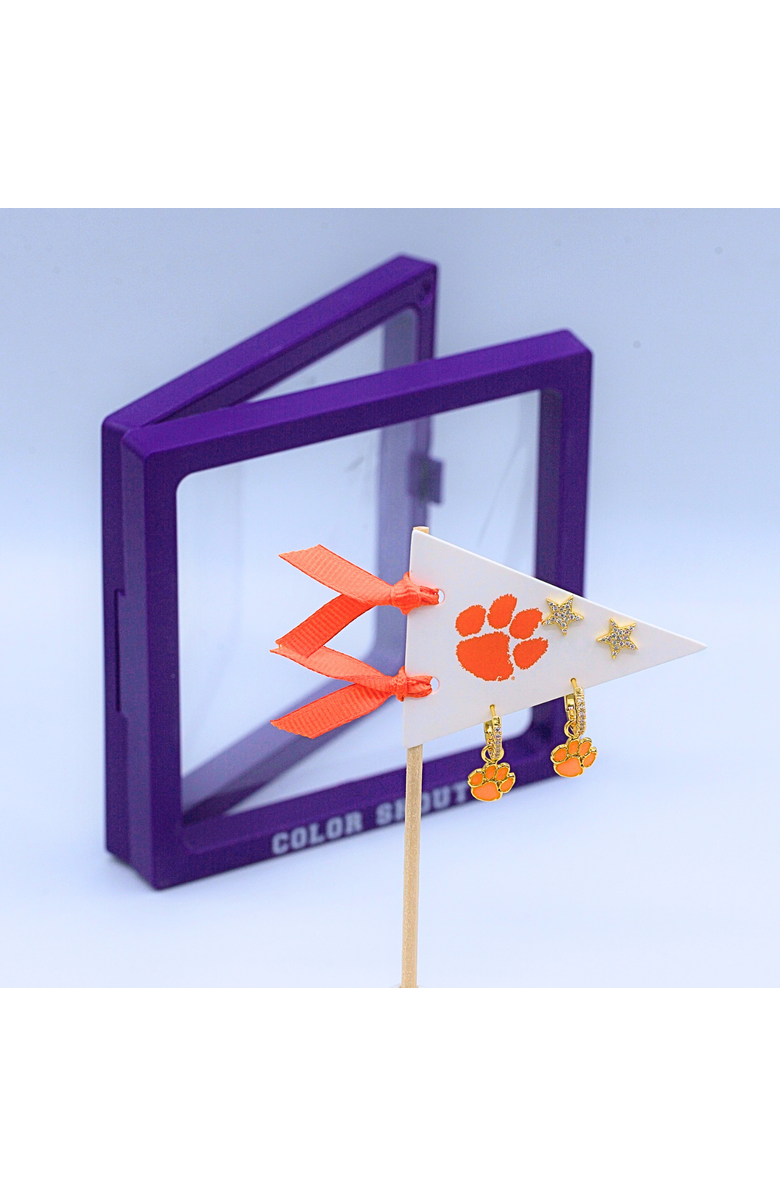 Color Shout Clemson University Pennant Pair Earring Set, Alternate, color, Yellow Gold
