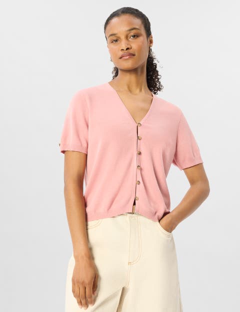 Short Sleeve Button Front Knit Cardigan
