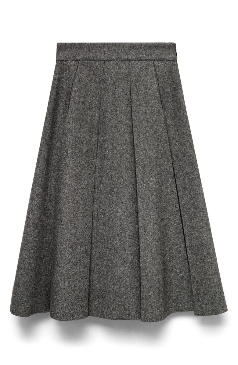 MANGO Pleated Marbled Wool Blend Midi Skirt, Alternate, color,