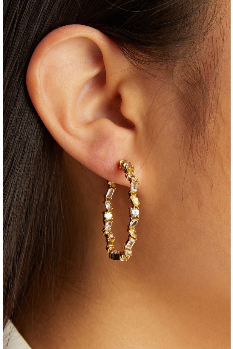 Lab Grown Sapphire and Mixed Shape Hoop Earrings, Alternate, color, Sterling Silver