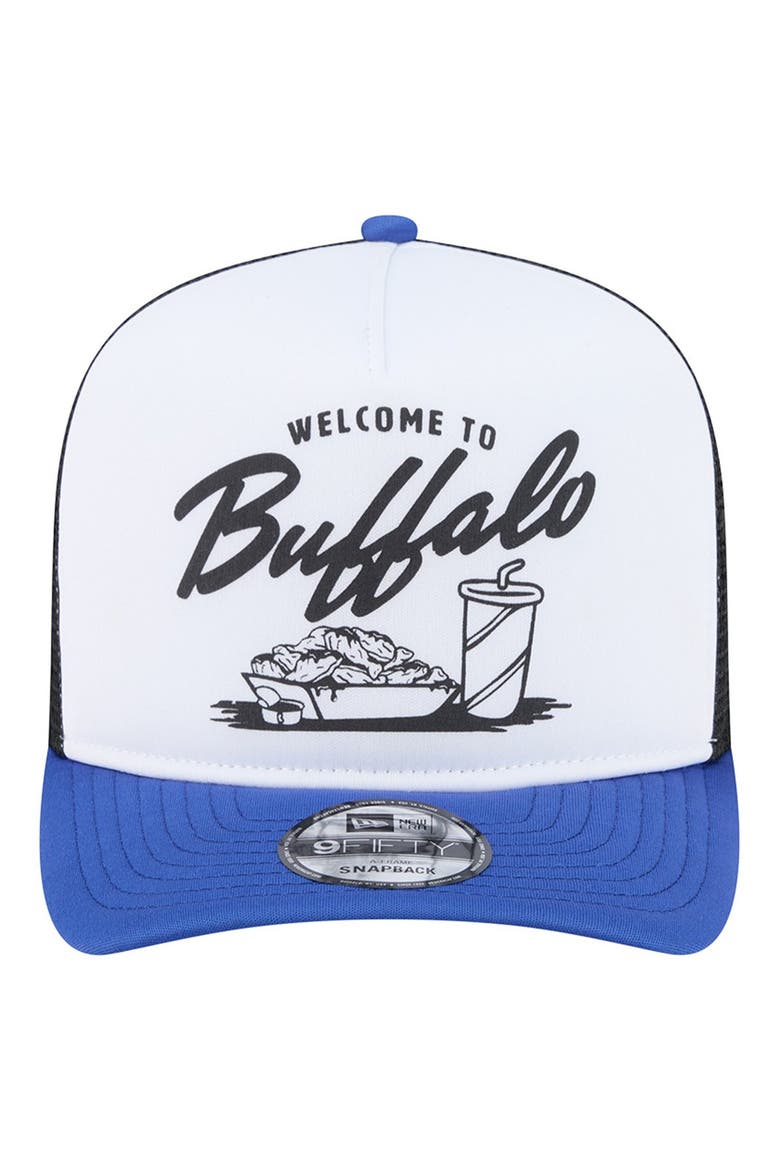 Men's New Era White/Royal Buffalo Bills Foodie 9FIFTY A-Frame Trucker Snapback Hat, Alternate, color, White