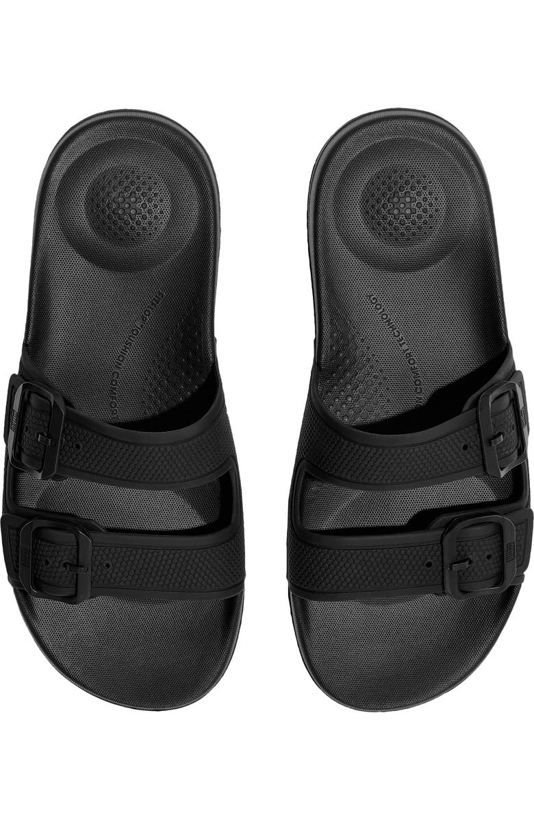 FitFlop Iqushion Two Bar Buckle Slide Sandal, Alternate, color, All Black