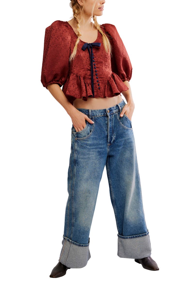 Pamela Embroidered Bow Crop Top, Alternate, color, SPICED RUM