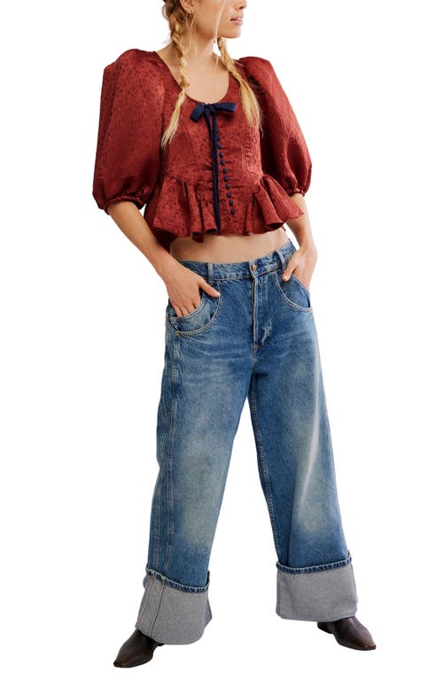 Free People Pamela Embroidered Bow Crop Top In Brown