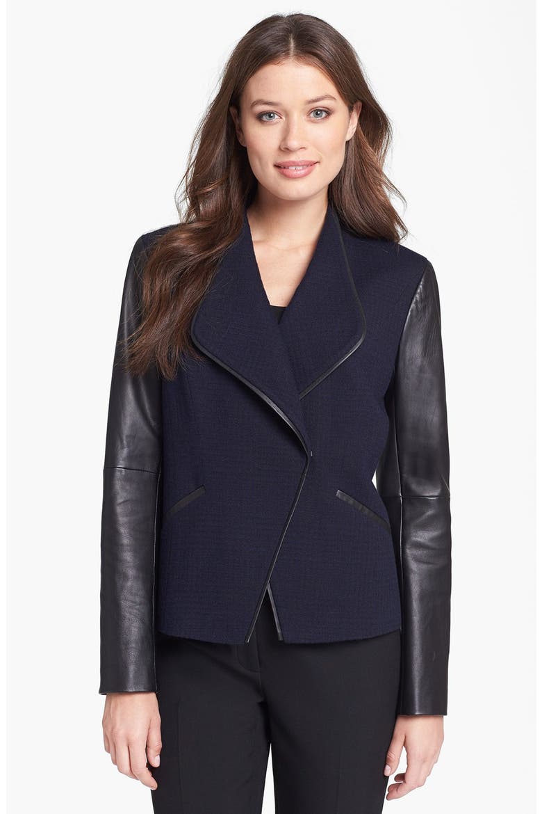 Leather Sleeve Glen Plaid Jacket, Main, color, NAVY DUSK/ BLACK COMBO