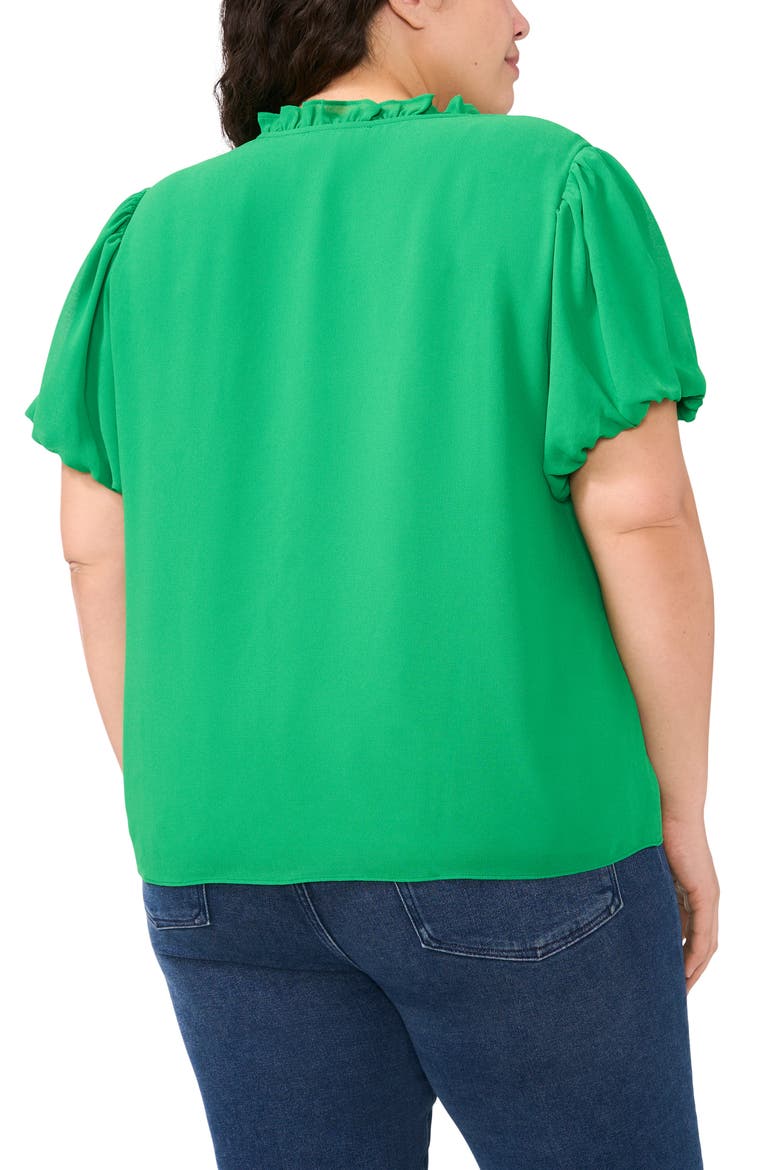 Ruffle Tie Neck Puff Sleeve Top, Alternate, color, MEDIUM GREEN