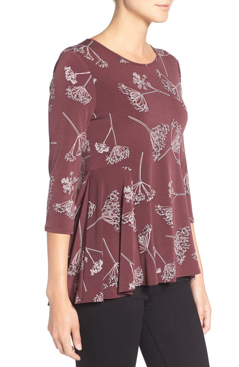 CeCe 'Refined Dandelion' Print Three Quarter Sleeve Swing Top, Alternate, color, 