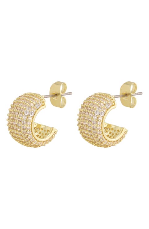 14k Gold Plated Cubic Zirconia Chubby Huggie Hoop Earrings