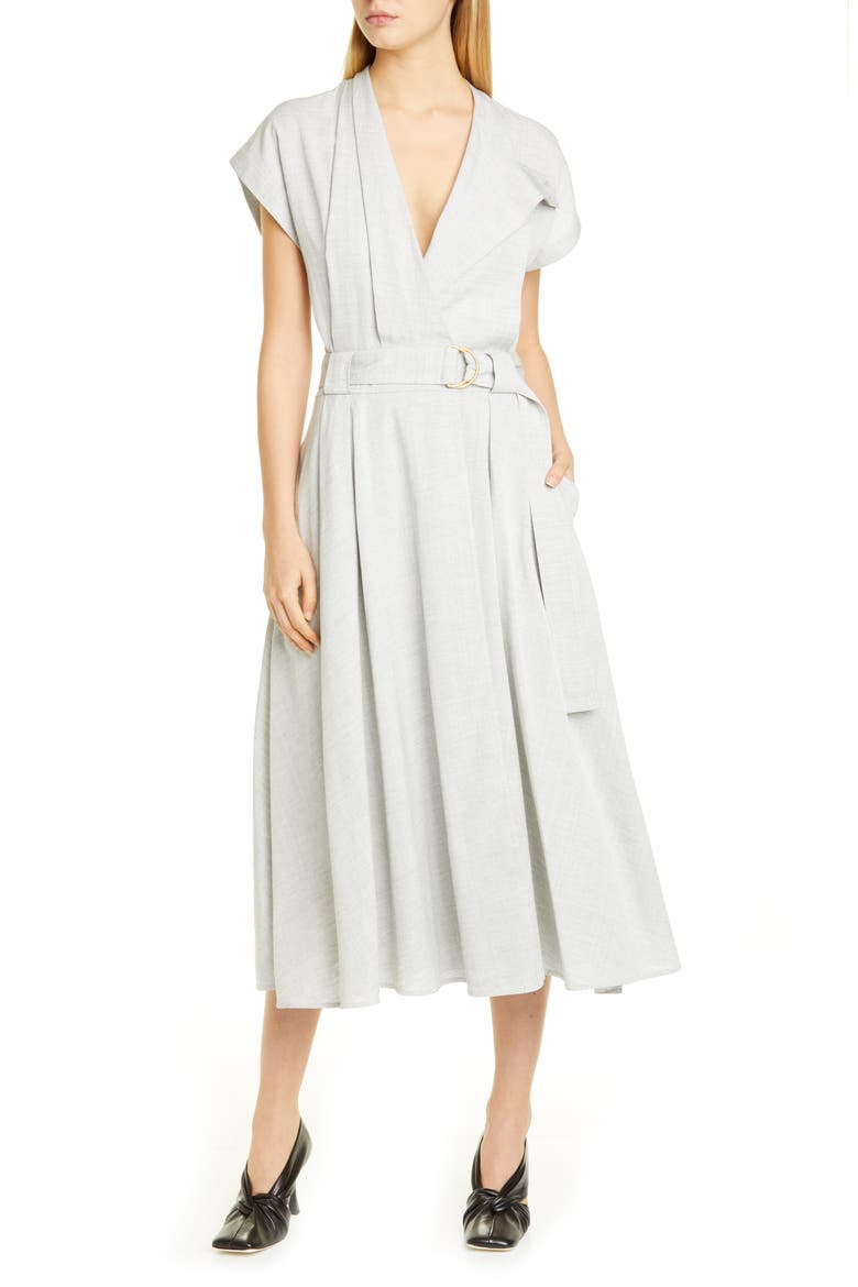 Suiting Faux Wrap Midi Dress, Main, color, GREY MELANGE