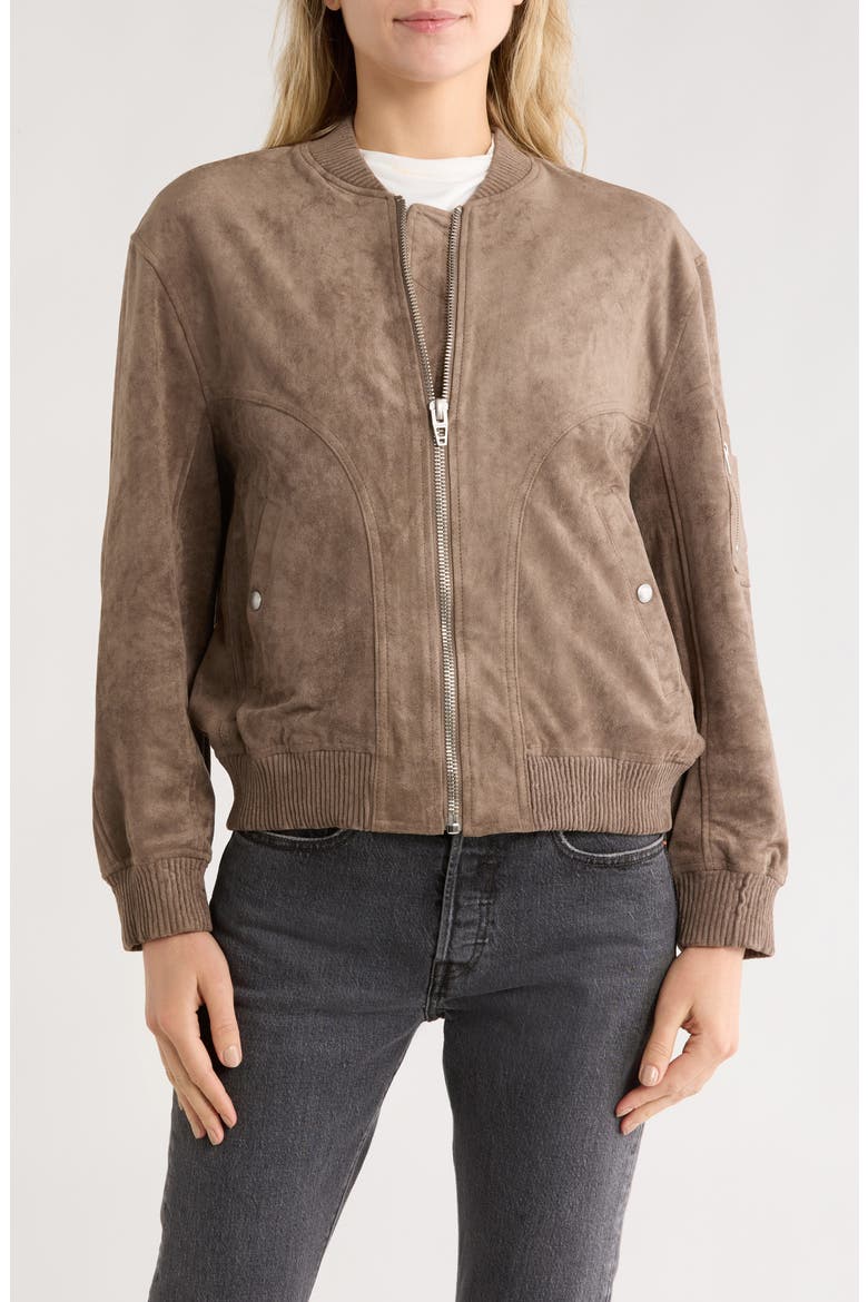 Faux Suede Bomber Jacket, Main, color, OYSTER SHELL
