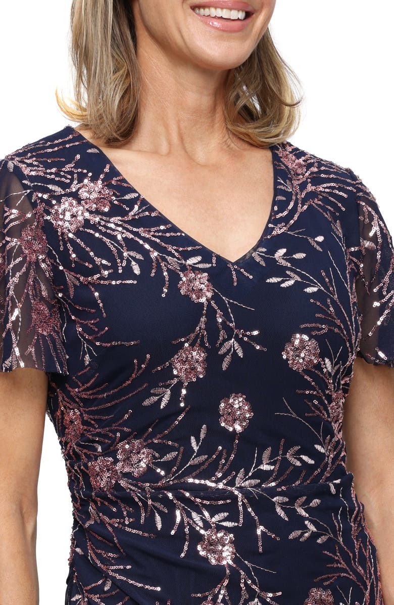 SL FASHIONS Stretch Sequin Midi Cocktail Dress, Alternate, color, Navy Blush