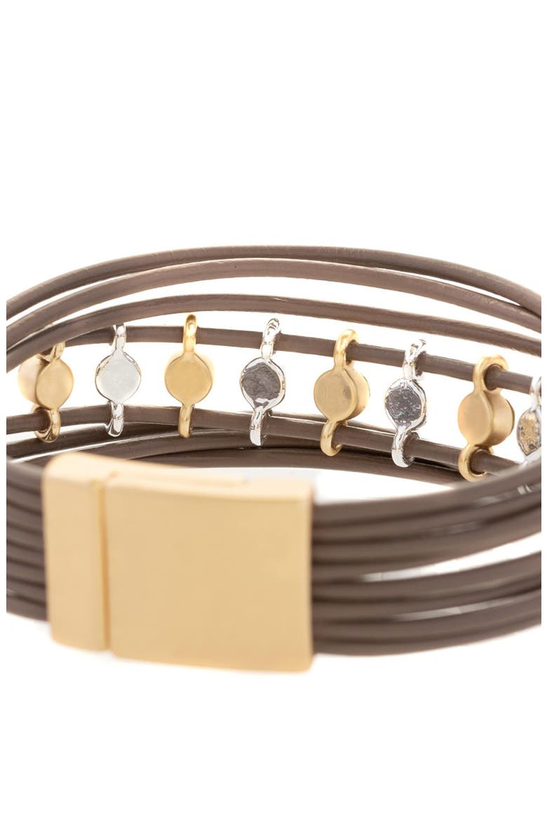 Crystal Embellished Leather Bracelet, Alternate, color, BROWN