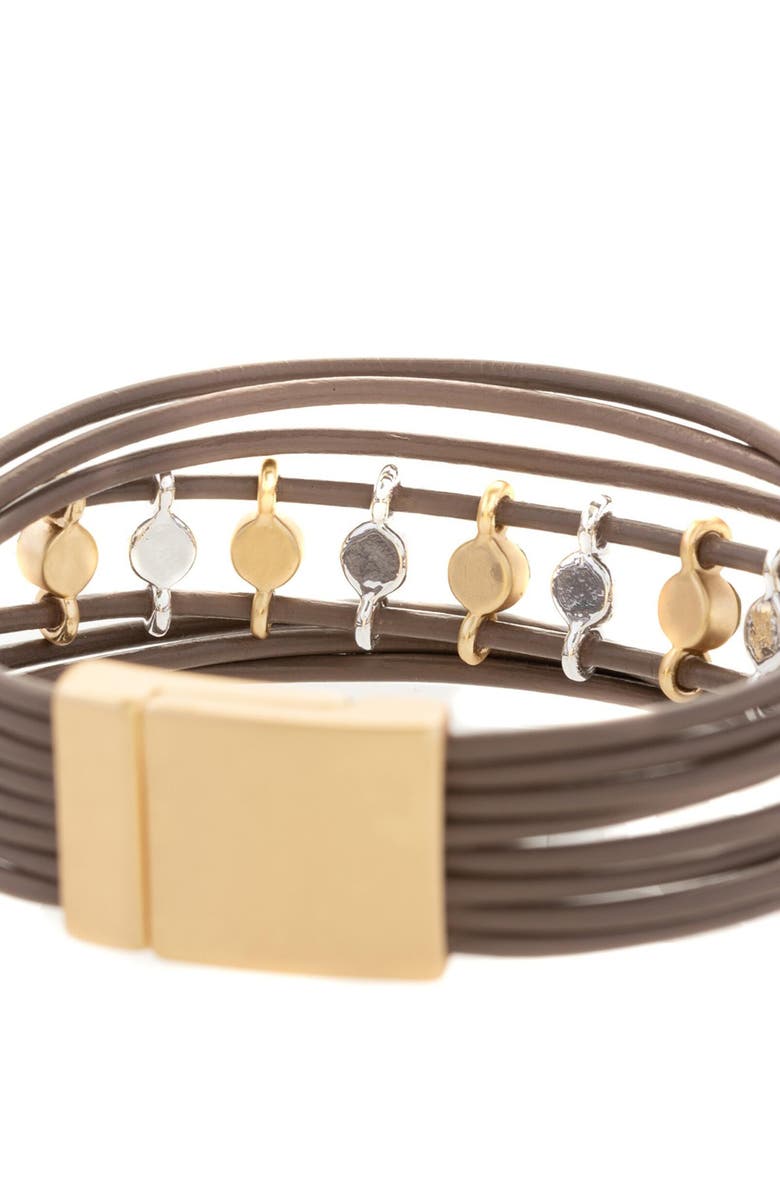 SAACHI Crystal Embellished Leather Bracelet, Alternate, color, Brown