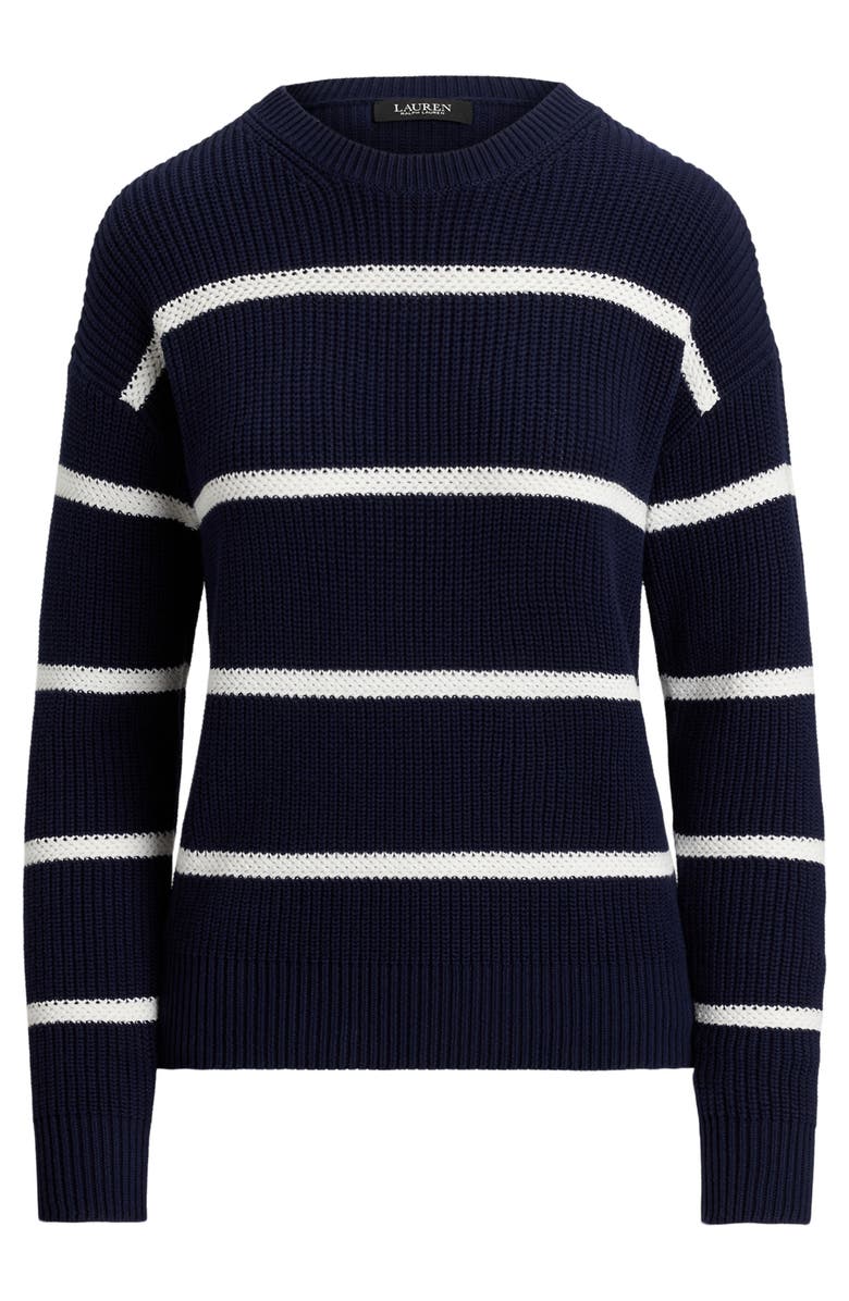 Lauren Ralph Lauren Stripe Combed Cotton Sweater, Alternate, color, Refined Navy Blue/ White