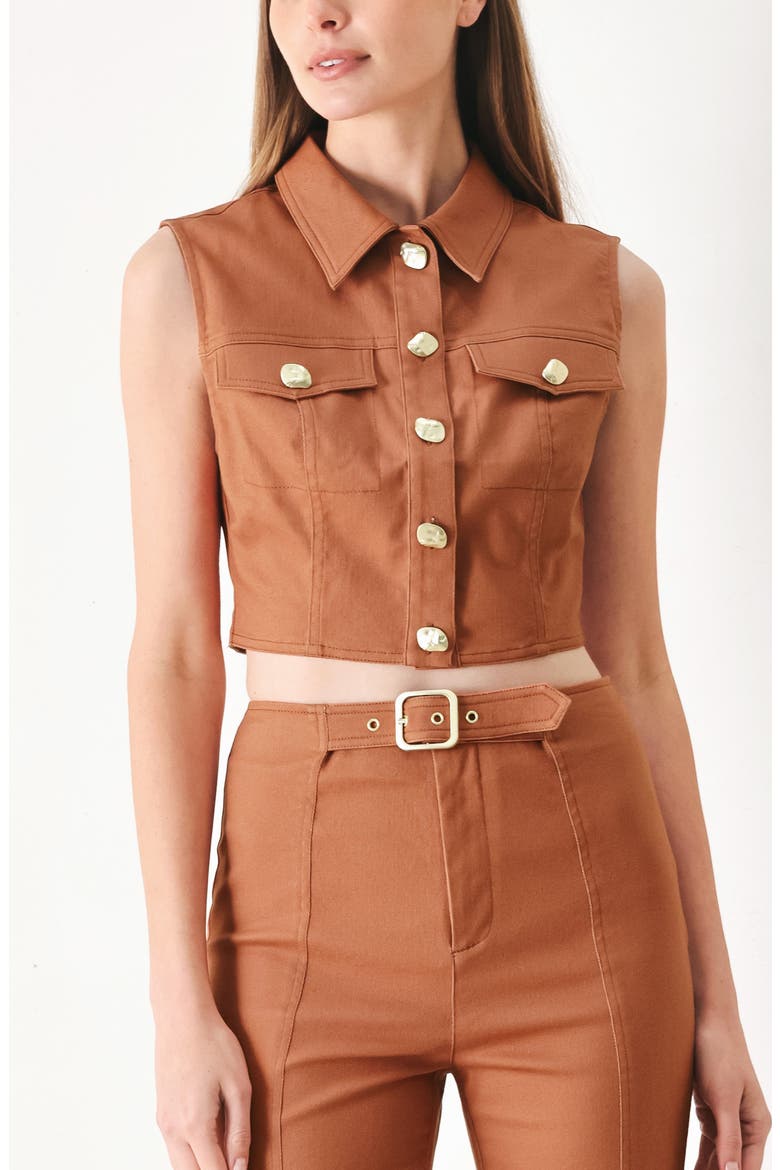 Cropped Button-Up Shirt, Alternate, color, TERRACOTTA