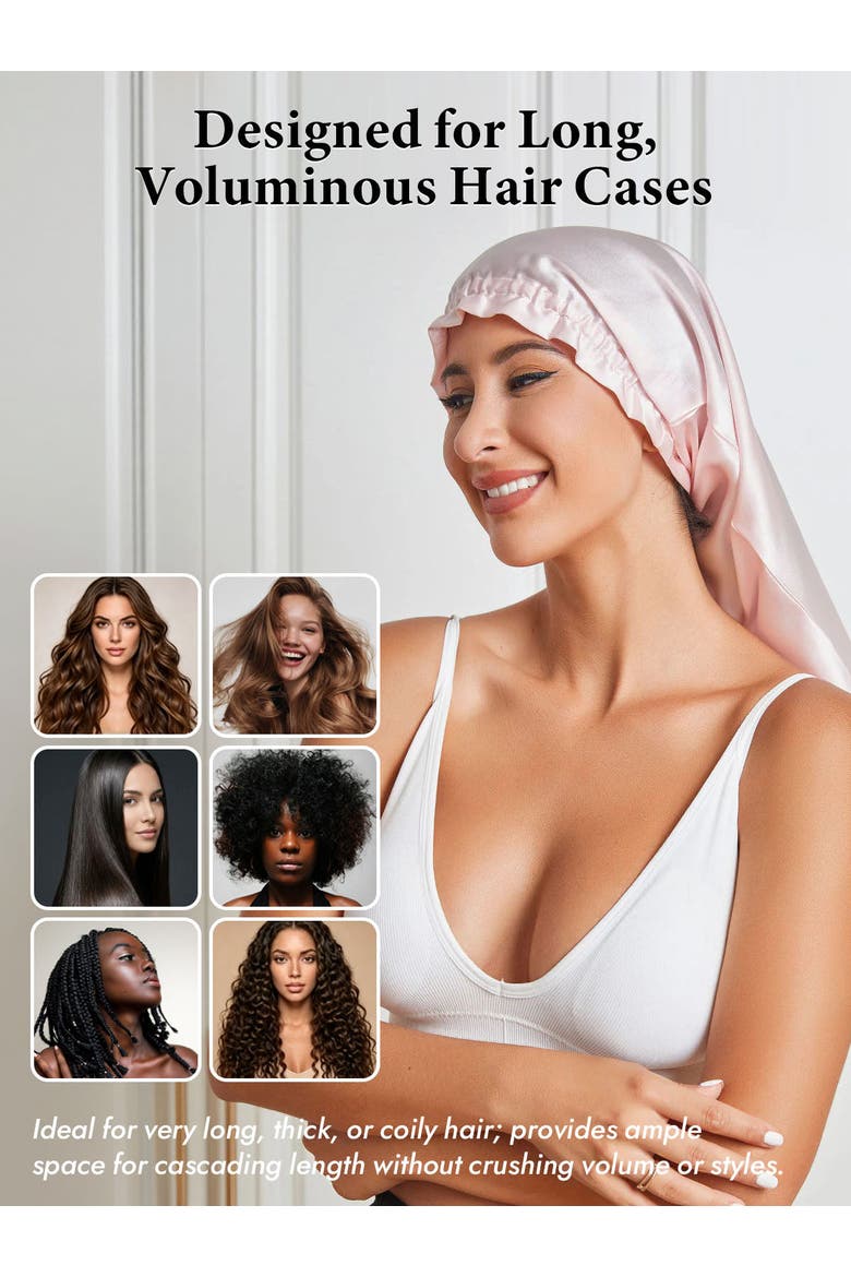 Elegant Long Pure Silk Bonnet, Alternate, color, Pink